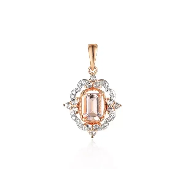ZAWIESZKA MORGANIT BIAŁY TOPAZ DIAMENTY PRÓBA 585