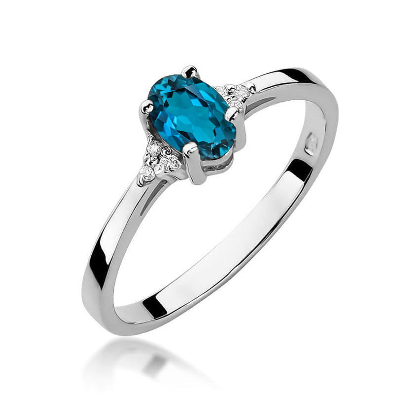 Pierścionek 14K Topaz London Blue Brylanty