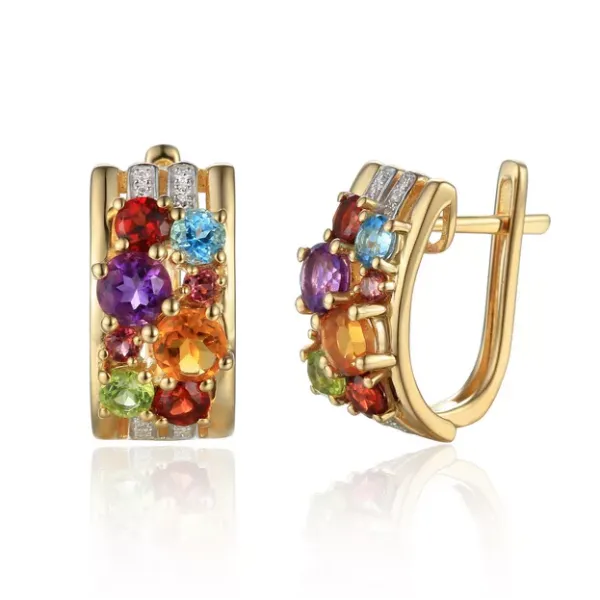 Kolczyki 14K Ametyst Granat Topaz Cytryn Brylanty