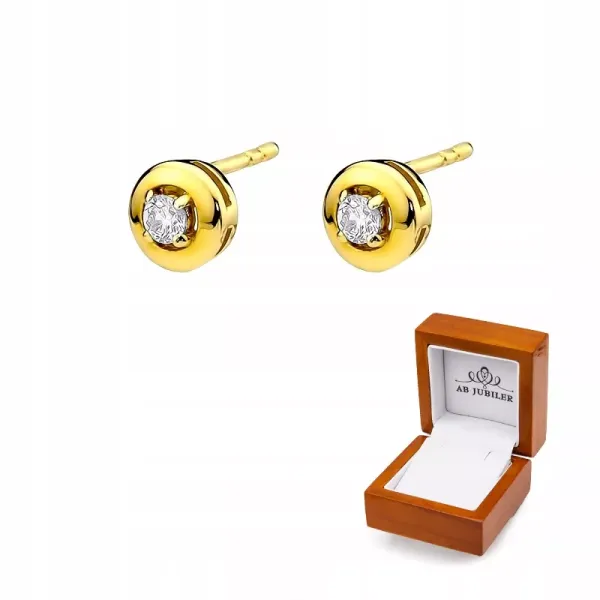 Złote Kolczyki 585 z Brylantami 0,16ct Sztyft