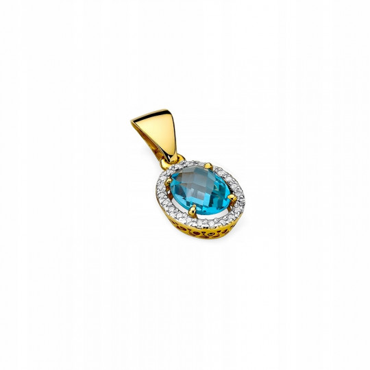 ZŁOTA ELEGANCKA 585 ZAWIESZKA TOPAZ I BRYLANTY