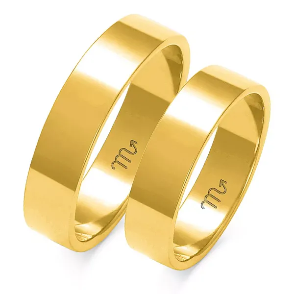 ZŁOTE 14K ŚLUBNE OBRĄCZKI PŁASKIE 6mm GRAWER A-113