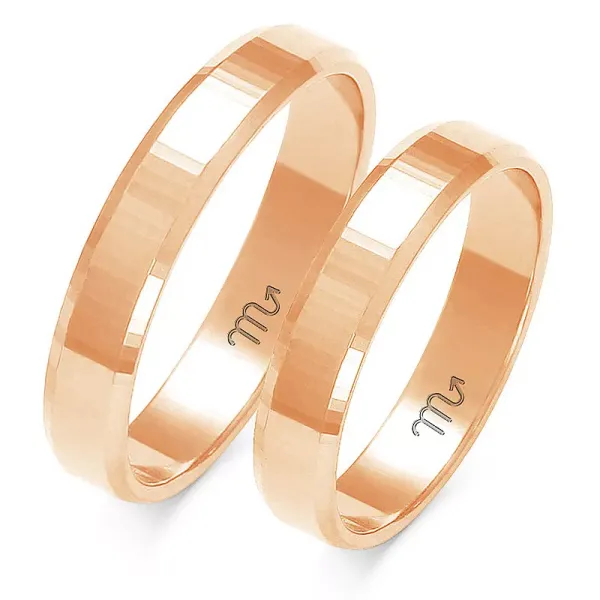 ŚLUBNE RÓŻOWE OBRĄCZKI 14K FAZOWANE 4mm SOCZEWKA