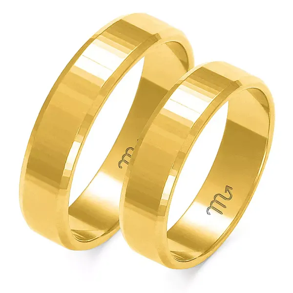 ZŁOTE 14K ŚLUBNE OBRĄCZKI FAZOWANE 5mm GRAWER