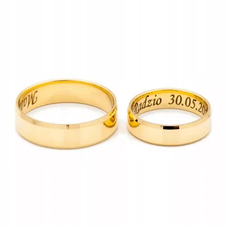 ZŁOTE 14K OBRĄCZKI PŁASKIE FAZOWANE 6mm GRAWER ZŁOTE 14K OBRĄCZKI PŁASKIE FAZOWANE 6mm GRAWER