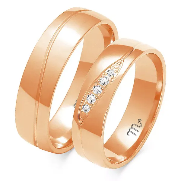 ŚLUBNE 14K RÓŻOWE OBRĄCZKI 5,5mm CYRKONIE GRAWER