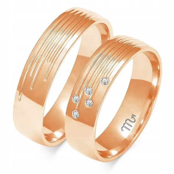 ŚLUBNE 14K OBRĄCZKI 5,5mm CYRKONIA RÓŻOWE ZŁOTO