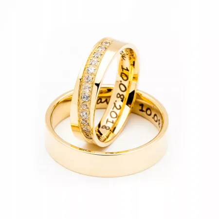 ZŁOTE 14K OBRĄCZKI PŁASKIE 5mm BRYLANTY GRAWER ZŁOTE 14K OBRĄCZKI PŁASKIE 5mm BRYLANTY GRAWER