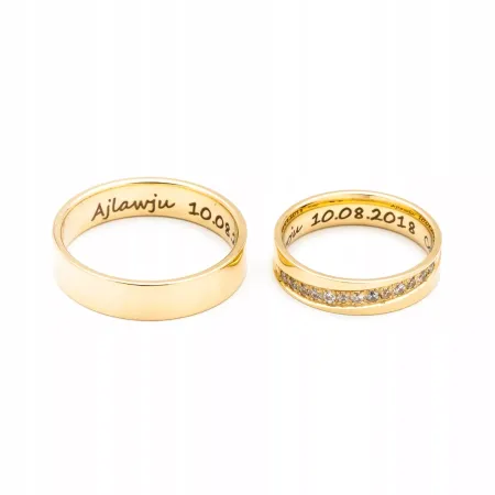 ZŁOTE 14K OBRĄCZKI PŁASKIE 5mm BRYLANTY GRAWER ZŁOTE 14K OBRĄCZKI PŁASKIE 5mm BRYLANTY GRAWER