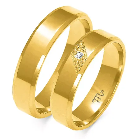 ZŁOTE 14K OBRĄCZKI FAZOWANE 5mm CYRKONIA GRAWER ZŁOTE 14K OBRĄCZKI FAZOWANE 5mm CYRKONIA GRAWER