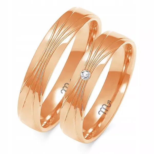 OBRĄCZKI 14K RÓŻOWE ZŁOTO 4,5mm SOCZEWKA CYRKONIA