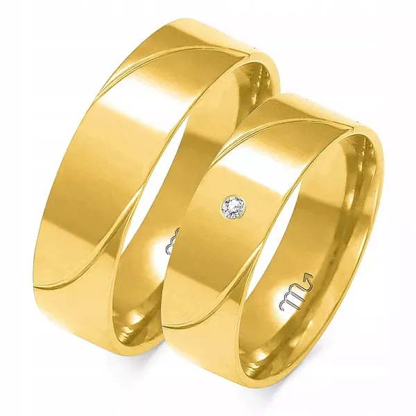 ZŁOTE OBRĄCZKI pr 585 PŁASKIE 6mm BRYLANT GRAWER