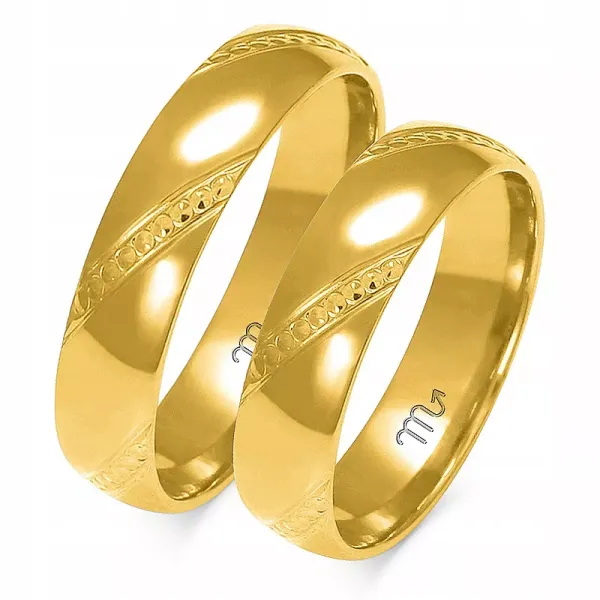 ZŁOTE 14K ŚLUBNE OBRĄCZKI 4mm SOCZEWKA GRAWER 