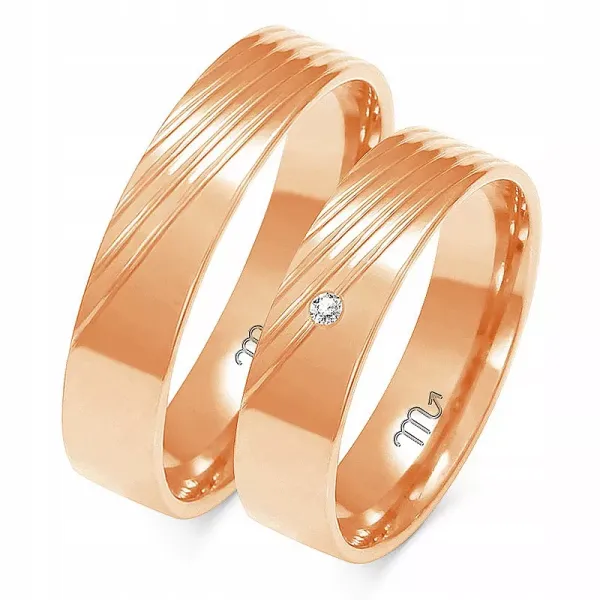 OBRĄCZKI 14K PŁASKIE 5mm CYRKONIA RÓŻOWE ZŁOTO