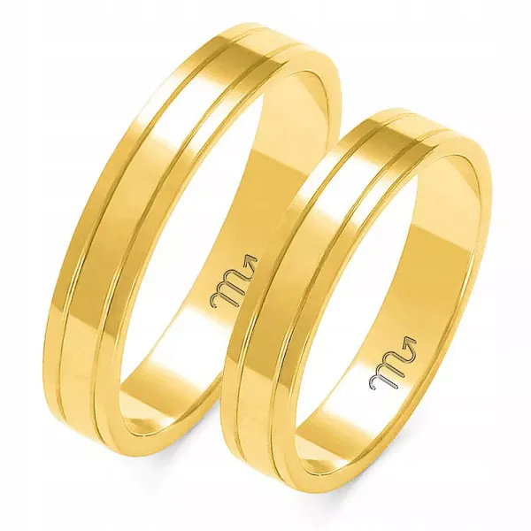 OBRĄCZKI ŚLUBNE ŻÓŁTE pr 333 4 mm PŁASKIE A-203