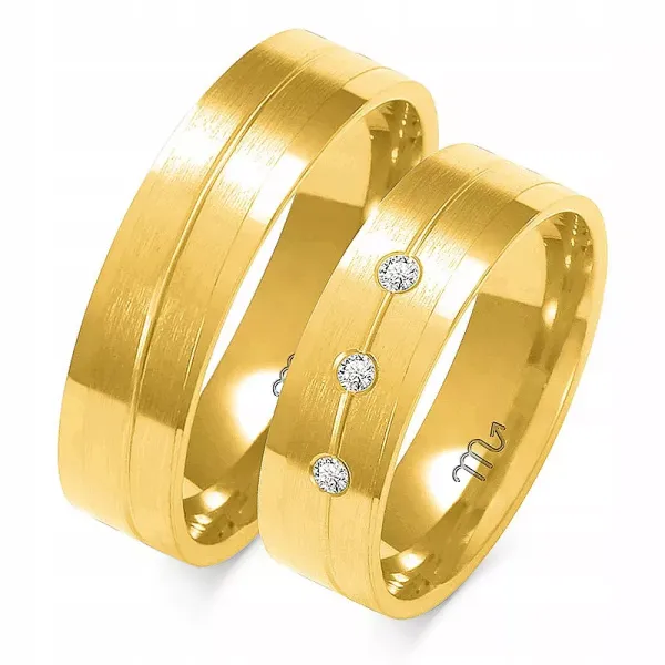 ZŁOTE ŚLUBNE OBRĄCZKI 14K 6 mm CYRKONIA A-228
