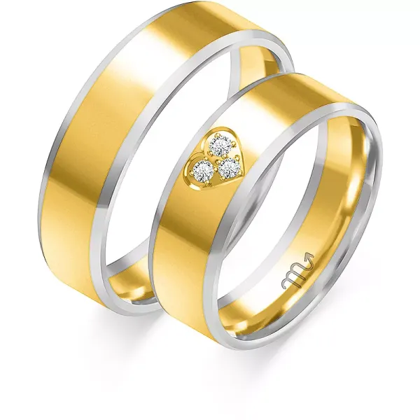OBRĄCZKI 14K BIAŁO ŻÓŁTE SERCE BRYLANT CYRKONIA