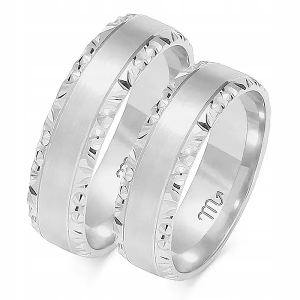 OBRĄCZKI 14K ŚLUBNE BIAŁE ZŁOTO 6mm GRAWER O-106B