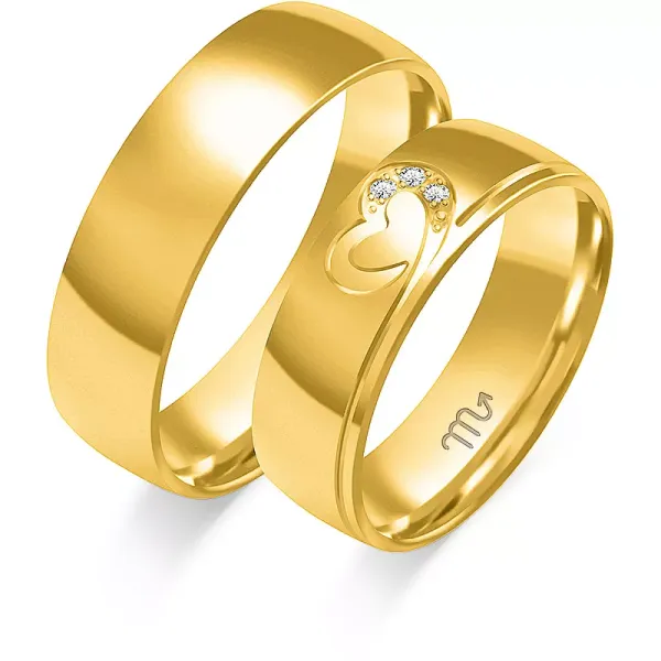 ZŁOTE 14K OBRĄCZKI ŚLUBNE SERCE SOCZEWKA O-366
