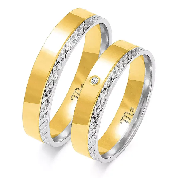 ŚLUBNE 14K OBRĄCZKI ŻÓŁTO BIAŁE ZŁOTO DIAMENT