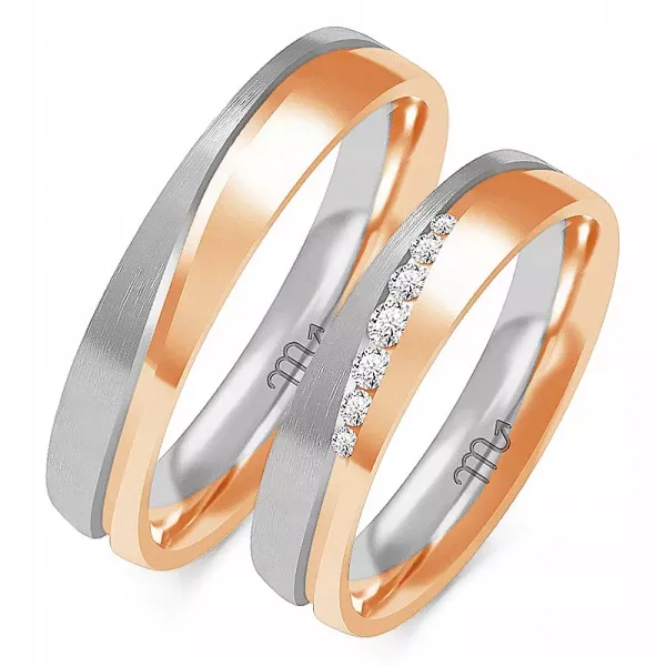 ŚLUBNE 14K OBRĄCZKI 5mm BRYLANTY SOCZEWKA OE-222