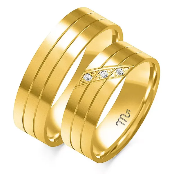 ZŁOTE ŚLUBNE OBRĄCZKI SOCZEWKA DIAMENTY 6mm GRAWER
