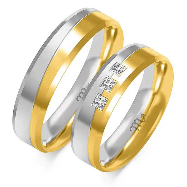 ŚLUBNE 14K OBRĄCZKI PŁASKIE CYRKONIE 5.5mm GRAWER