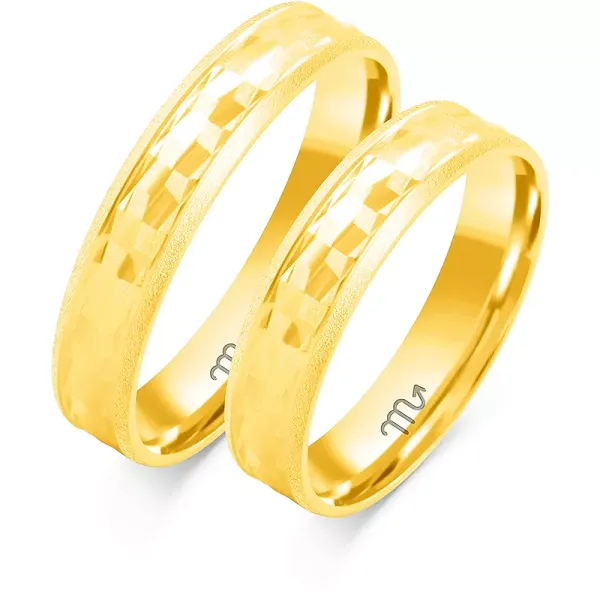 ZŁOTE 14K ŚLUBNE OBRĄCZKI 4.5mm SOCZEWKA GRAWER