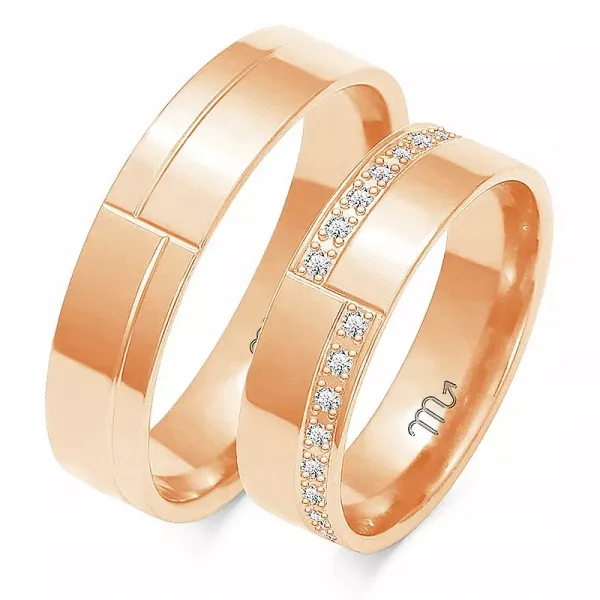ZŁOTE 14K ŚLUBNE OBRĄCZKI BRYLANTY 5.5mm GRAWER 