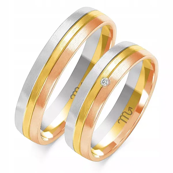 ZŁOTE ŚLUBNE 14K OBRĄCZKI 5mm BRYLANT GRAWER