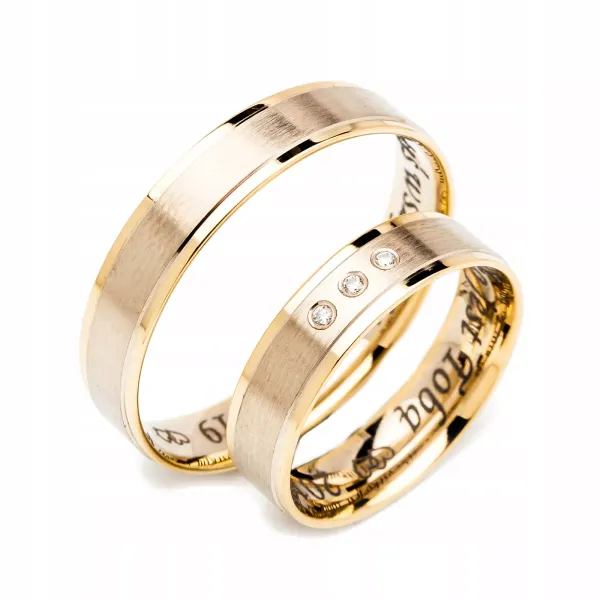 ŚLUBNE ŻÓŁTO BIAŁE 14K OBRĄCZKI DIAMENTY GRAWER
