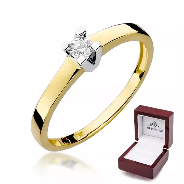 Złoty Zaręczynowy 585 Pierścionek Brylant 0,12ct