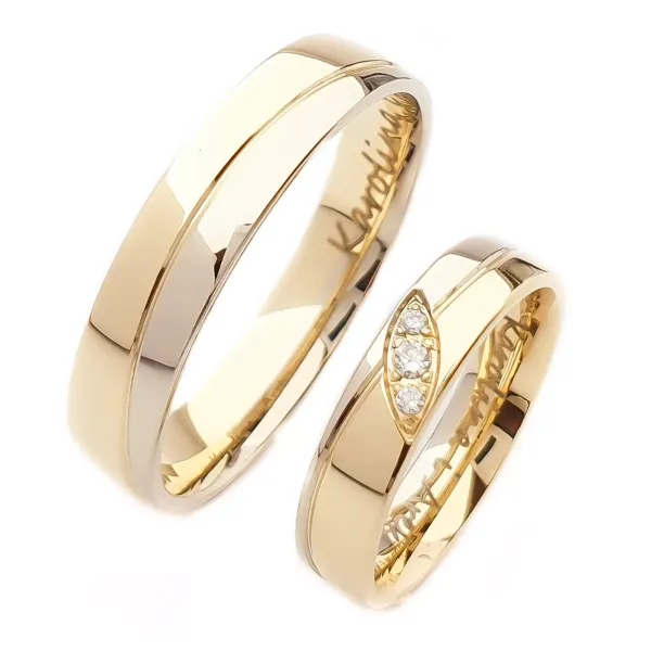 ZŁOTE 14K OBRĄCZKI ŚLUBNE 4mm CYRKONIE B-202