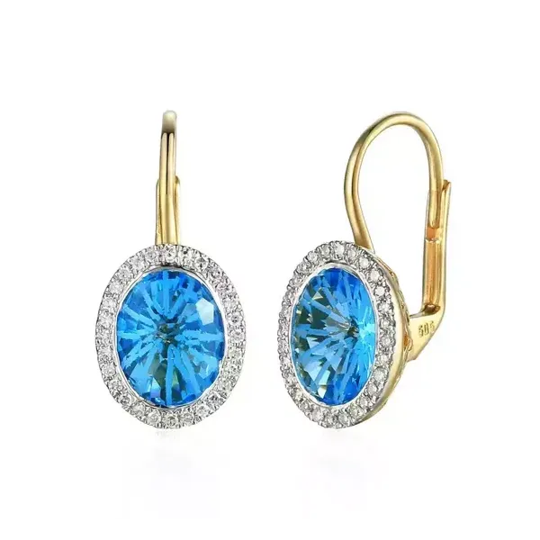ZŁOTE 14K KOLCZYKI TOPAZ I DIAMENTY NA PREZENT
