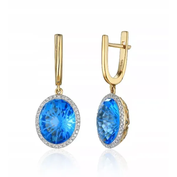 KOLCZYKI 585 TOPAZ DIAMENTY ZAPIĘCIE ANGIELSKIE