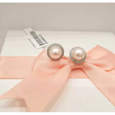 ZŁOTE ELEGANCKIE KOLCZYKI 585 PERŁY DIAMENTY