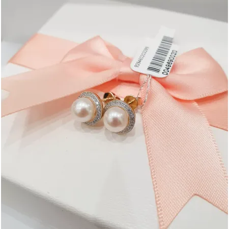 ZŁOTE ELEGANCKIE KOLCZYKI 585 PERŁY DIAMENTY