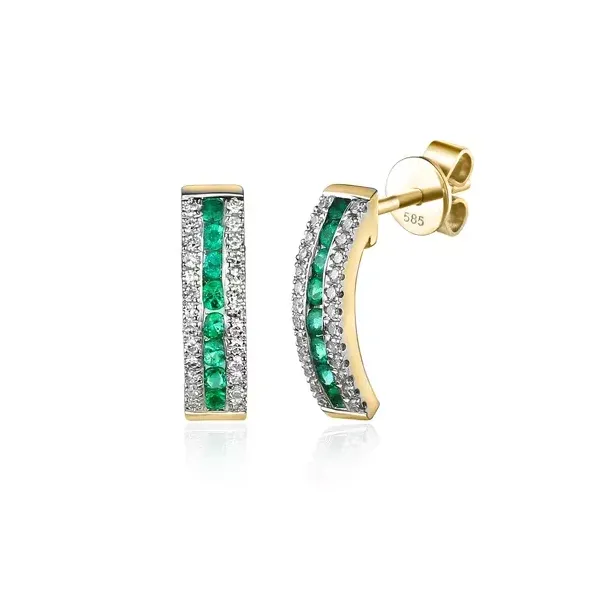 ZŁOTE 14K KOLCZYKI SZMARAGD DIAMENTY SZTYFT