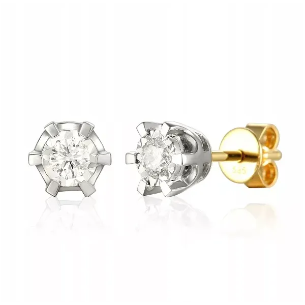 KOLCZYKI Z DIAMENTAMI 0,18ct SZTYFT PRÓBA 585