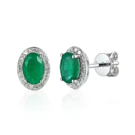 Złote 585 Kolczyki Szmaragd Diamenty Sztyft