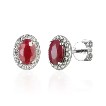 Złote Kolczyki Rubin i Diamenty Sztyft pr 585 Złote Kolczyki Rubin i Diamenty Sztyft pr 585