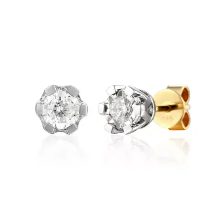 KOLCZYKI BRYLANTY 585 SZTYFT DWUKOLOROWE 0,17 ct