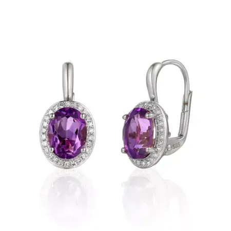 Złote 585 Kolczyki Ametyst Diamenty Złote 585 Kolczyki Ametyst Diamenty