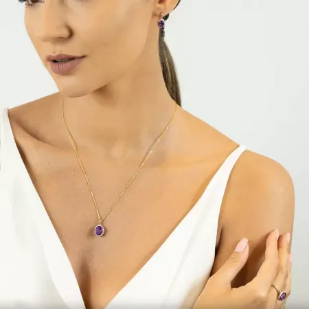 Złote Kolczyki Ametyst Diamenty Patentka pr 585