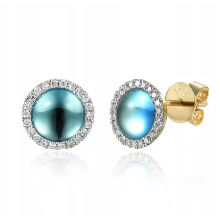 Złote Kolczyki Topaz Diamenty Próba 585 Sztyft