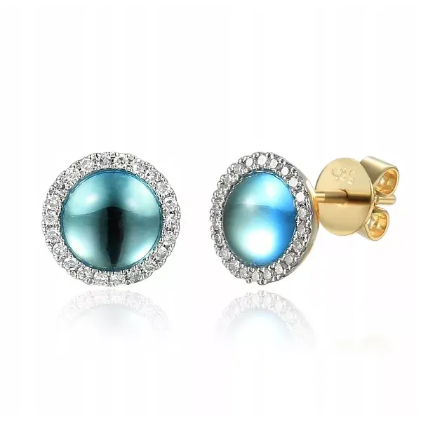 Złote Kolczyki Topaz Diamenty Próba 585 Sztyft