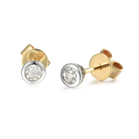 KOLCZYKI DIAMENTY 585 SZTYFT DWUKOLOROWE 0,04ct