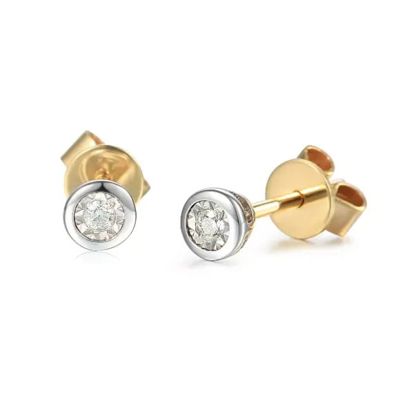 KOLCZYKI DIAMENTY 585 SZTYFT DWUKOLOROWE 0,04ct