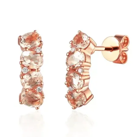 ZŁOTE 585 KOLCZYKI MORGANIT DIAMENTY SZTYFT ZŁOTE 585 KOLCZYKI MORGANIT DIAMENTY SZTYFT