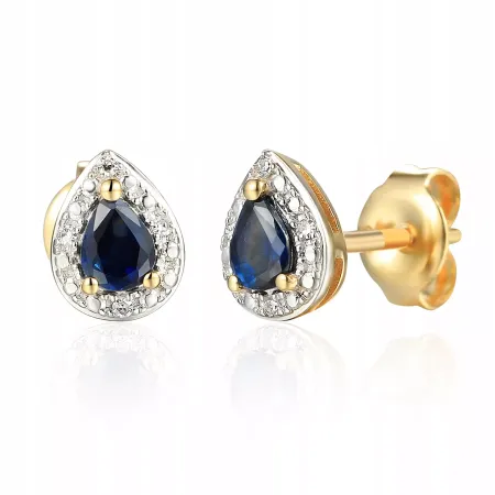 ZŁOTE 585 KOLCZYKI ŁEZKI SZAFIR DIAMENTY PREZENT ZŁOTE 585 KOLCZYKI ŁEZKI SZAFIR DIAMENTY PREZENT